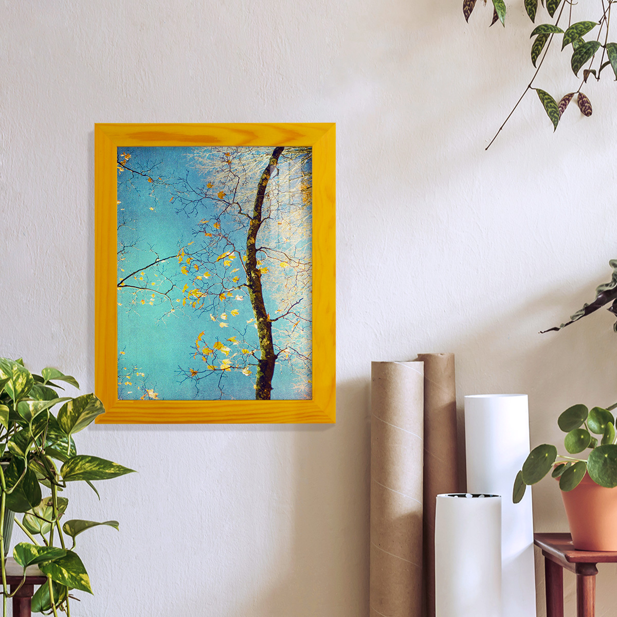 Autumn Tapestry III -Framed Print w/glass-Sunflower Yellow