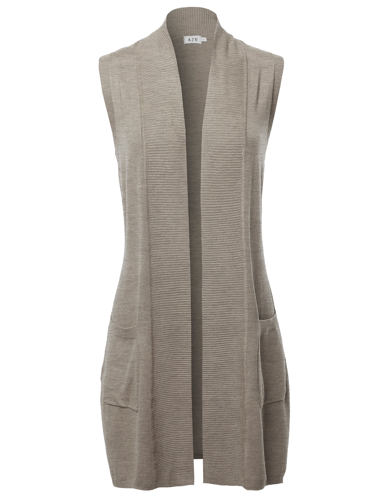 A2Y Women's Open Front Long Sleeveless Draped Side Pockets Vest Knit Sweater  Camel S - Walmart.com