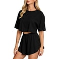 thumbnail image 2 of LEKWK Workout Sets for Women Short Sleeve Crewneck Crop Tops and Elastic Waist Shorts Loose Fit Solid Summer Fashion Athletic Running Gym Outfits, 2 of 6
