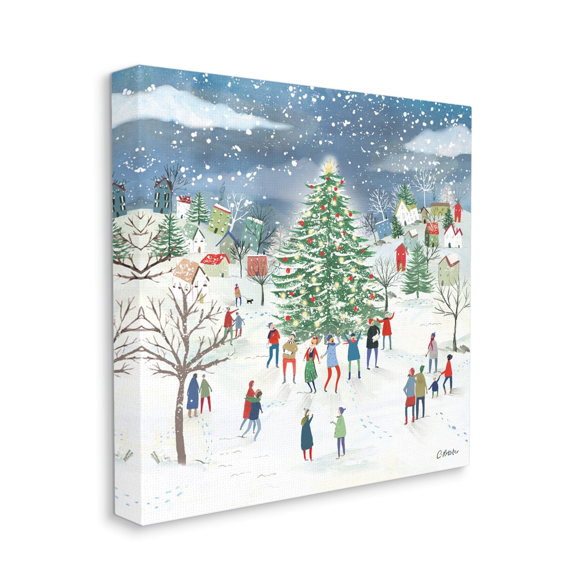 Stupell Industries Town Christmas Tree Celebration Holiday Painting Gallery Wrapped Canvas Print Wall Art