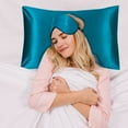 thumbnail image 2 of 2 Pcs Silk Pillowcase Both Sides Silk + 2 Pcs Eye Mask for Hair and Skin with Envelope Closure King Peacock Blue, 2 of 8