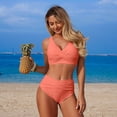 thumbnail image 5 of Solid Color High Waist Bikini Two Piece Swimwear Tankini With Control 3 Piece Swimsuits for Women with Cover up Racing Swimsuit Women plus Exposure Suit L Swim Suit with Shorts Swim Suit Tops for, 5 of 5