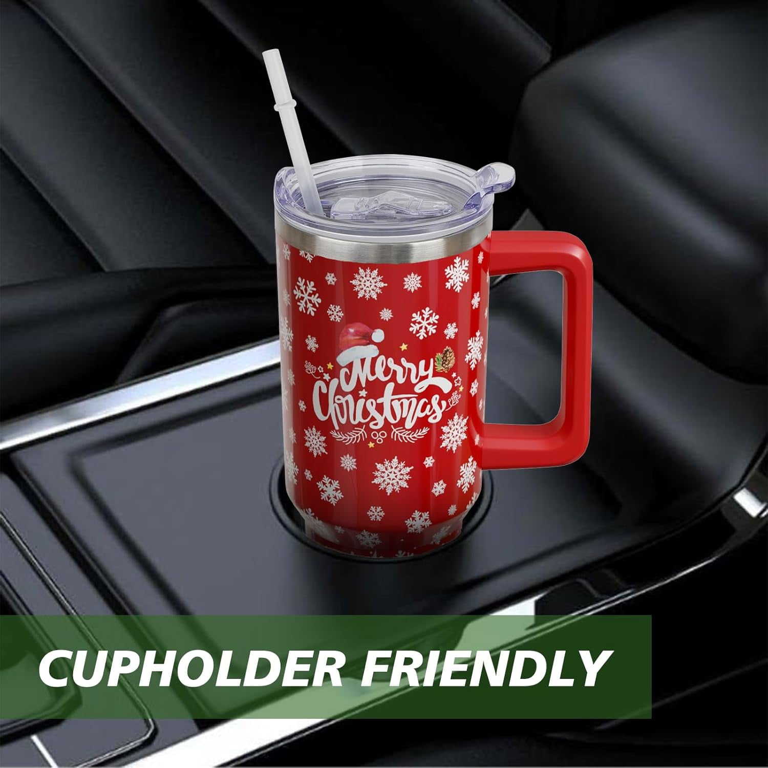 Christmas Tumbler 40 oz Christmas Tumblers with Handle and Straw Farmhouse Red Snowman Stainless Steel Insulated Coffee Cups Mugs Christmas Gifts Stuff Decor for Women Girls