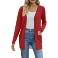 thumbnail image 2 of Long Sleeve Cardigan with Pockets, Women's Casual Duster, Open-Front Knit Red 3Xl , Cardigan, 2 of 5
