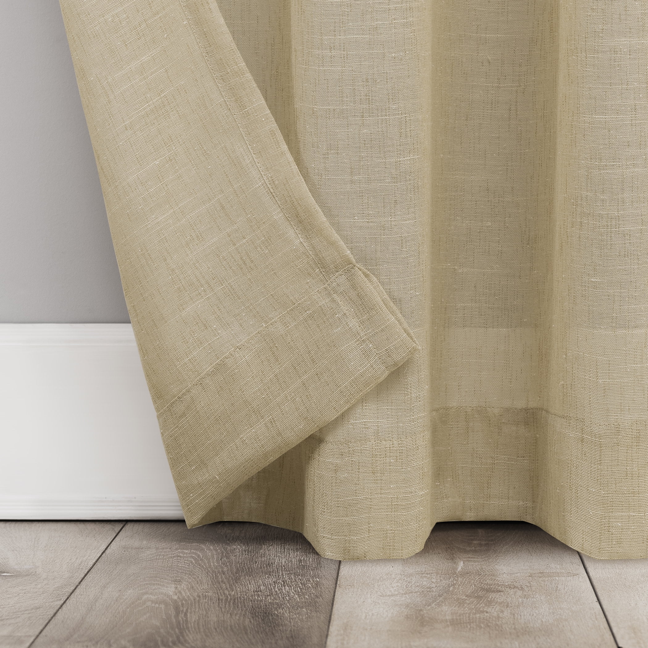 Archaeo Slub Textured Linen Blend Black Grommet Top Curtain, 52"x84", Sand
