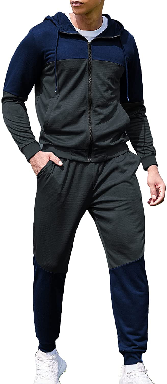 COOFANDY Men's Hooded Athletic Tracksuit Full Zip Color Block Sweatsuits Casual Jogging Suit Sets with Hoodie 