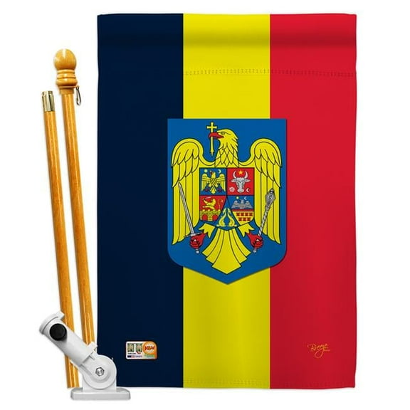 Breeze Decor BD-CY-HS-108191-IP-BO-D-US14-BD 28 x 40 in. Romania Flags of the World Nationality Impressions Decorative Vertical Double Sided House Flag Set with Pole Bracket & Hardware