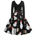 thumbnail image 2 of Woman Christmas Dresses Christmas Pleated Dress Long Sleeve V-Neck Dress Christmas Print Christmas Dress with Tie At Waist, 2 of 7