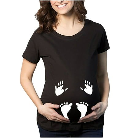 

Pregnancy Women Summer Nursing Short Sleeve Cute Cartoon Baby Printed Round Neck T-shirt Casual Loose Top for Maternity