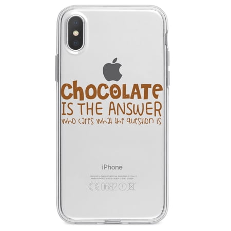 DistinctInk Clear Shockproof Hybrid Case for iPhone XS Max (6.5" Screen) - TPU Bumper Acrylic Back Tempered Glass Screen Protector - Chocolate is the Answer Who Cares Question
