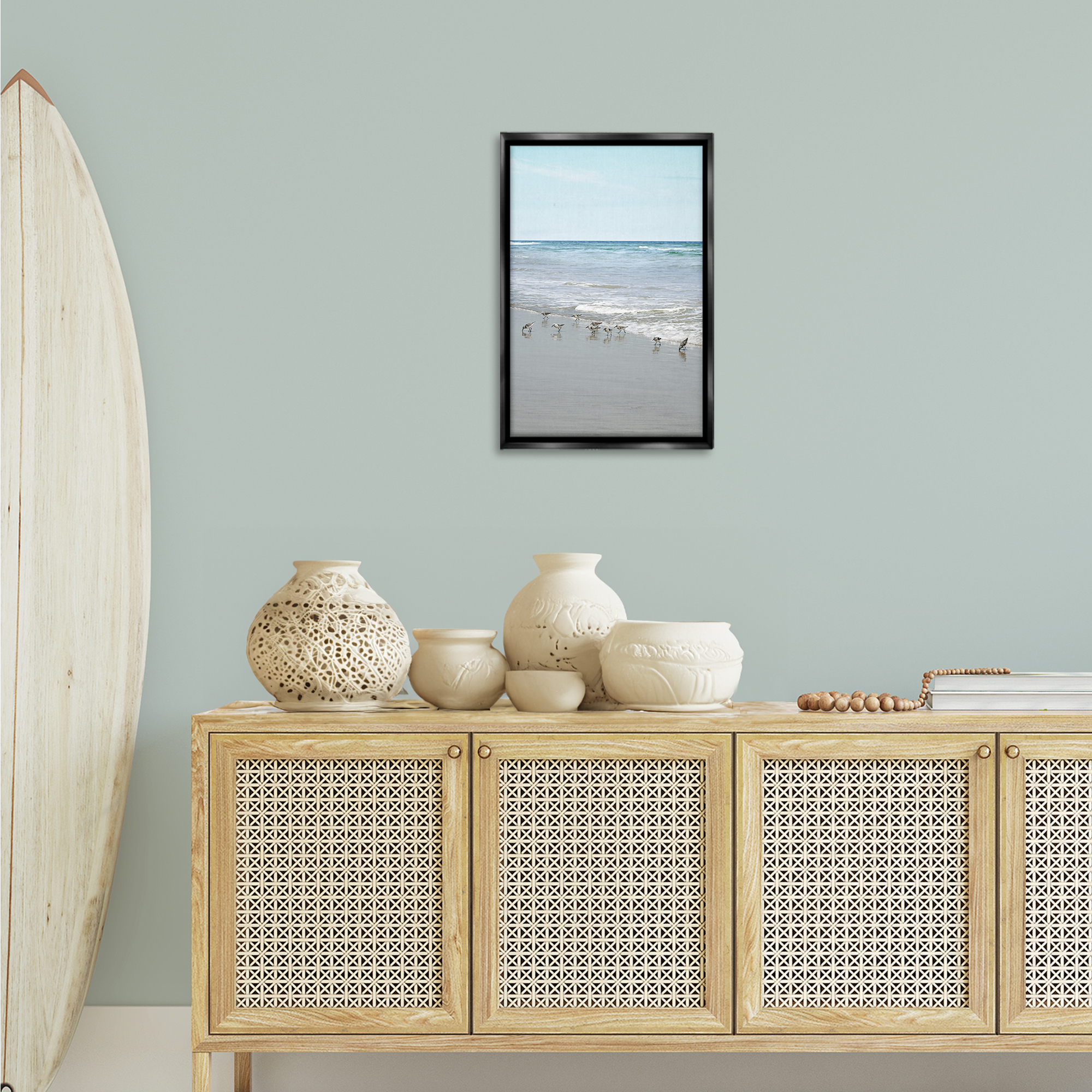 Stupell Industries Energetic Beach Birds Nautical & Beach Photography Black Floater Framed Canvas Art Print Wall Art, 17 x 25