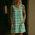 thumbnail image 4 of WAGUTH Women's Gingham Print Shift Dresses V-Neck Sleeveless Summer Mini Dress Soft Breathable Casual Dress with Pockets for Beach Vacation, 4 of 5