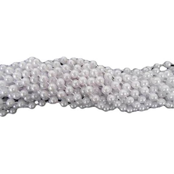 33 inch 7.5mm Round Pearl White Mardi Gras Beads - 6 Dozen (72 necklaces)