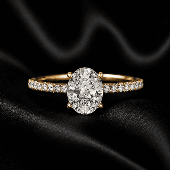 Diiro Oval Cut Moissanite Engagement Ring for Women, 10K Yellow Gold Pave Band Solitaire Ring, Classic 4 Prong Wedding Ring, Promise Ring, Wedding Ring