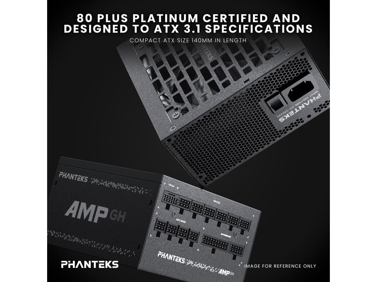 Phanteks AMP GH 750W Gold Power Supply, ATX 3.1 and PCIe 5.1 Platform, Fully Modular Individual Cables, Silent Fan less mode, Black.