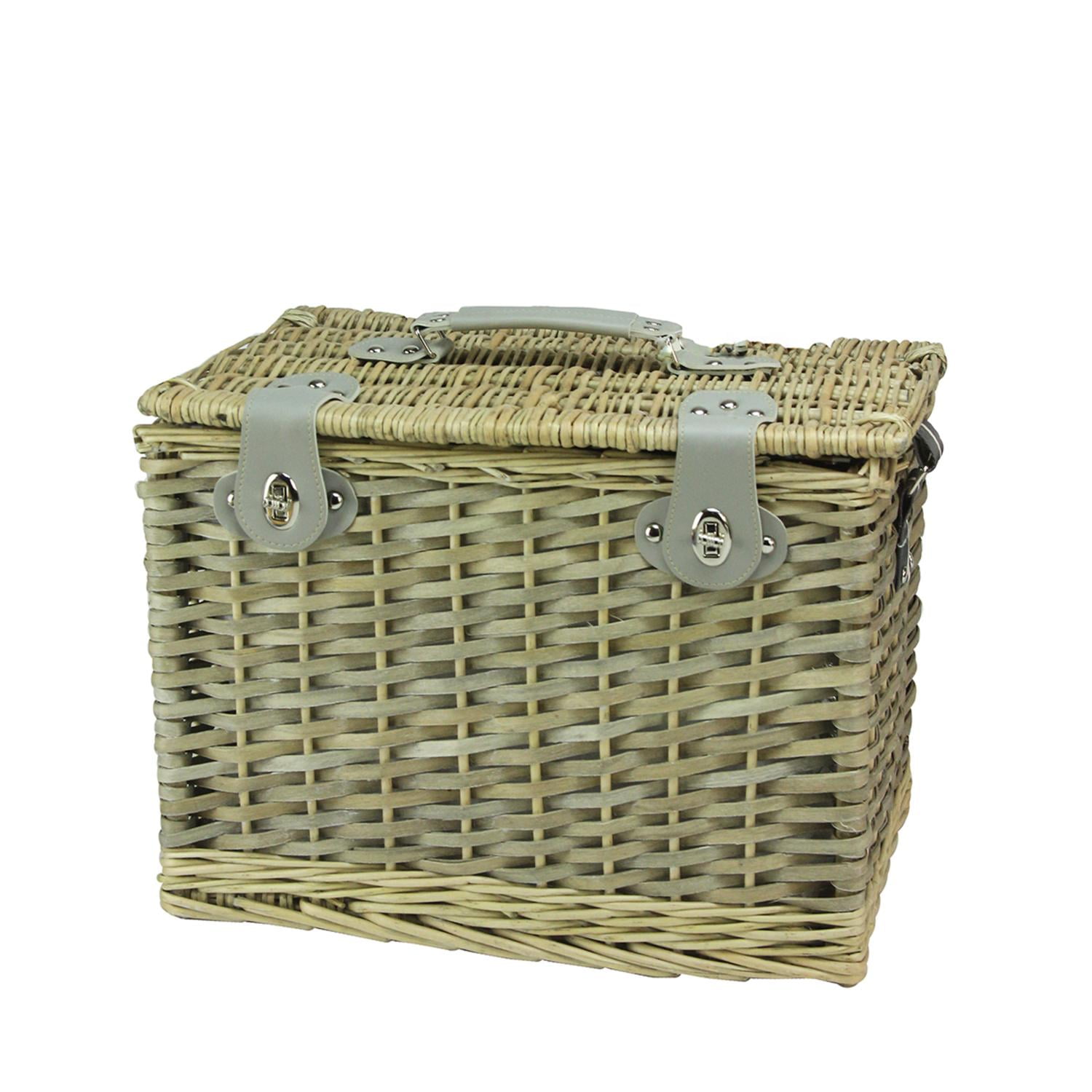 4Person Hand Woven Warm Gray and Natural Willow Insulated Picnic