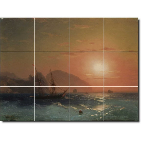 Ceramic Tile Mural-Ivan Aivazovsky Waterfront Painting 247. 24" w x 18" h using (12) 6 x 6 ceramic tiles