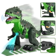 Zacro Walking Dinosaur Toy for Kids, Electronic Light-up Dinosaur with Light and Roaring Sound, T-Rex Toy Gift for Boys & Girls 3 4 5 6 7 Years, Green