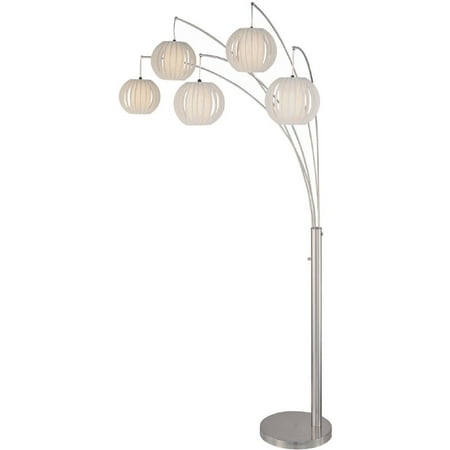 Lite Source Inc . Contemporary Floor Lamp Lite Source LS-8872PS/WHT 5-Light Arch Lamp Polished Steel with White Shade from the Deion Collection ()