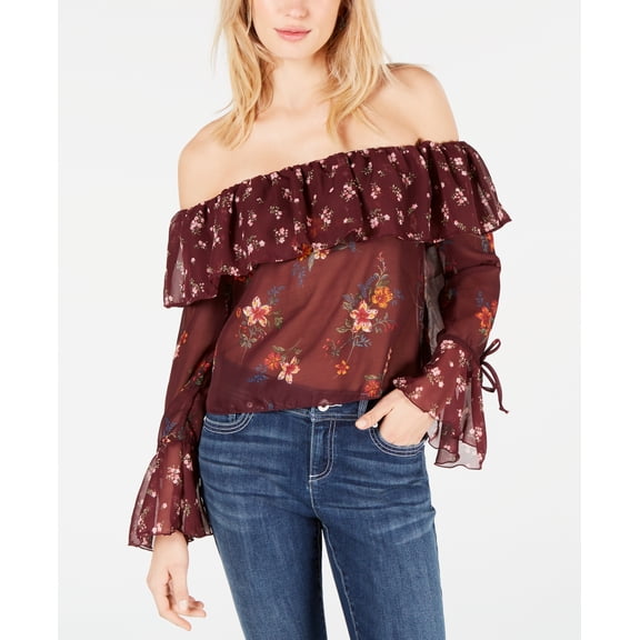 Polly & Esther Juniors Printed Off-The-Shoulder Ruffle Blouse Size XL