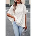 thumbnail image 4 of High Neck Spotted Print Dolman Sleeve Classic Blouse for Women Beige X-Large, 4 of 5