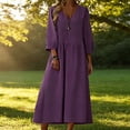 thumbnail image 2 of Fewfanhot Dresses for Women Casual Comfy Cotton Crew Neck 3/4 Sleeve Tunic Beach Long Dresses, 2 of 9