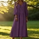 thumbnail image 1 of TaTaai Women's V-neck Pleated Loose Linen Solid Color Dress Three-quarter Sleeve Sun Protection Casual Comfortable Dress for Spring Summer Gift, 1 of 9
