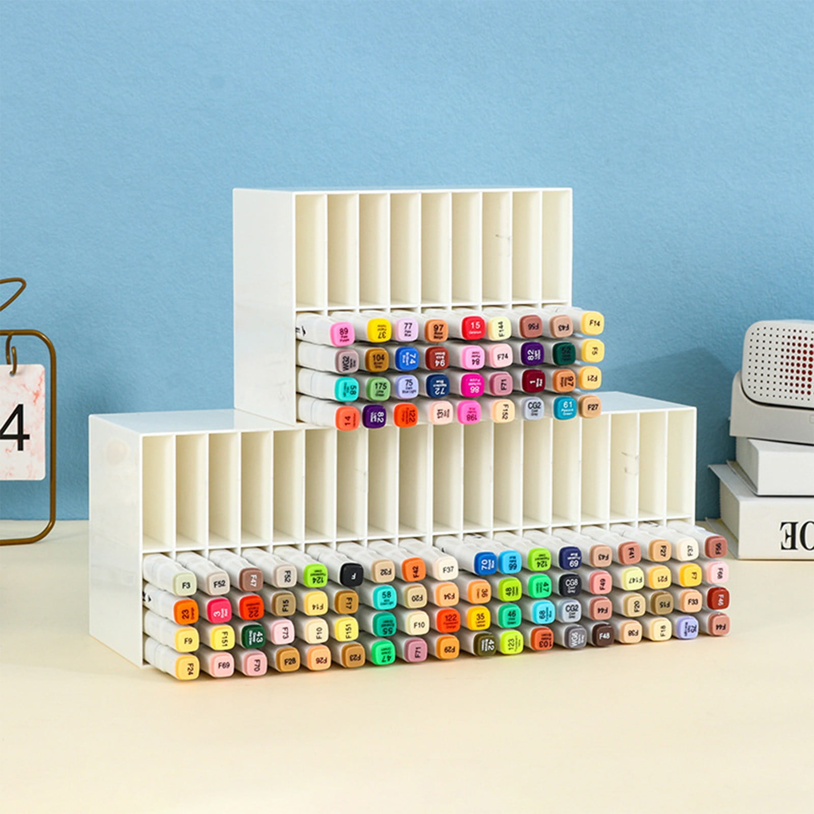 Bizhua Marker Pen Storage Rack Cacrylic Marker Storage Rack Acrylic Double Layer Mark Pen Storage Box 18 Compartments Desktop Art Marker Pen Pencil Divider Organizer Home