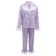 thumbnail image 5 of Pajama Sets for Women Silk Satin Button Solid Color Print Long Sleeve Top And Pant Pj Set Soft Loungewear Two Piece Holiday Sleepwear Sets Purple M, 5 of 5