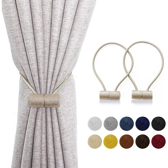 Magnetic Curtain Tiebacks Drapery Tiebacks, Upgraded 16 Inch Strong Magnet Curtain Holdbacks for Home Office Decorative Twist Curtain Ties of Window Decor(Beige)