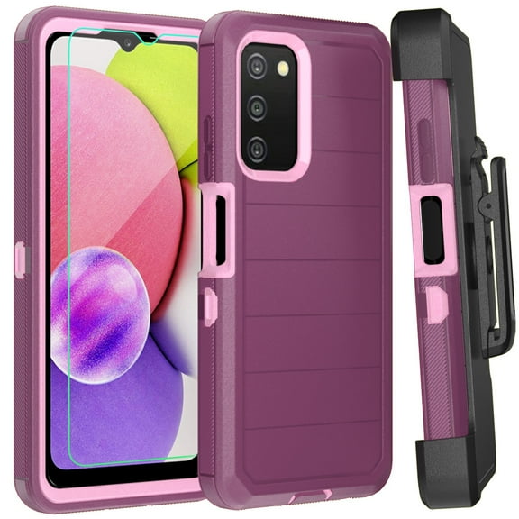 Xhy Samsung Galaxy A03S Case with Belt Clip Holster and Screen Protector Military Grade Full Body Multilayer Drop Shock Protection 3 in 1 Rugged Durable Detachable for Samsung A03S Phone -Wine Pink