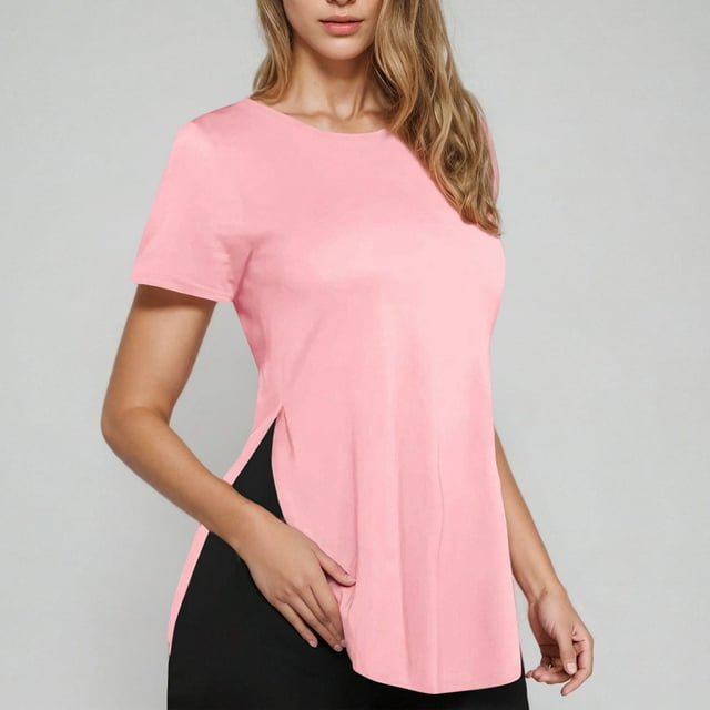 AherBiu T-Shirts pour Femmes à Col Rond, Coupe Ample, Décontractés, Manches Courtes, Hauts Surdimensionnés en Coton, T-Shirt Basique, T-Shirts