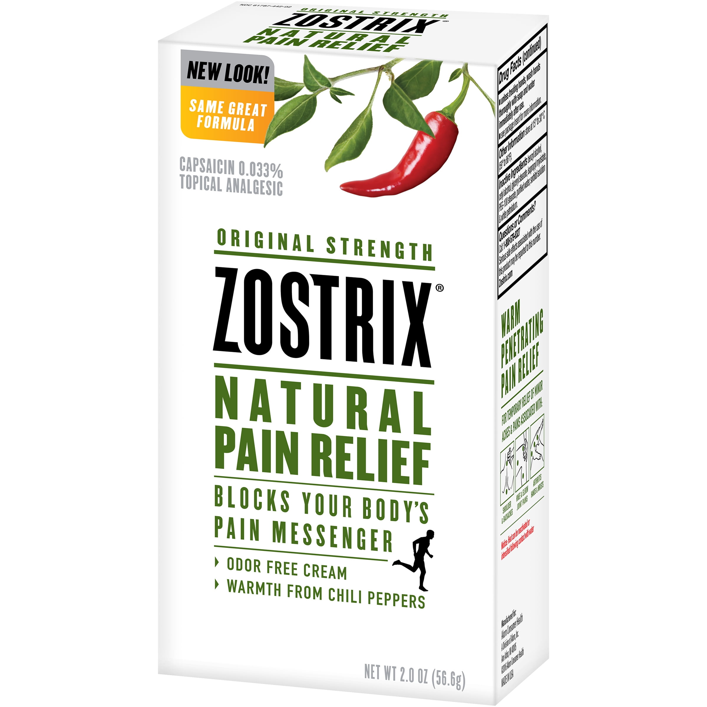 Zostrix Original Strength Natural Odor Free Pain Relief Cream, 2 Oz.
