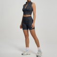 thumbnail image 6 of BODOAO Workout Sets for Women, 2 Piece Leopard Print High Neck Zip Front Sleeveless Crop Tank Top and High Waisted Biker Shorts, Stretchy Breathable Activewear Outfit Black L, 6 of 9