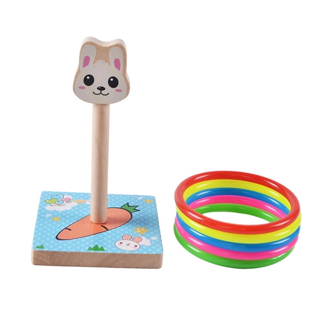 Juego de lanzamiento de aros con gancho de madera, juguete interactivo para deportes de ocio para niños conejo