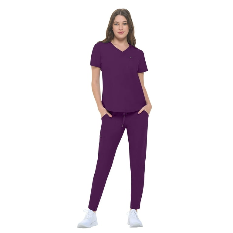 Ultra Stretch Form Fitting Womens Scrub Set (Eggplant, Large