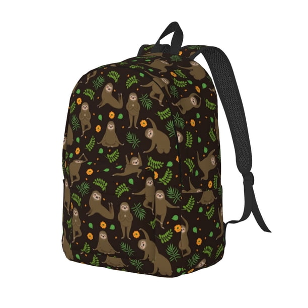Disketp Sloth Doing Yoga print Canvas Backpack Lightweight Travel Daypack Student Rucksack Laptop Backpack-Medium