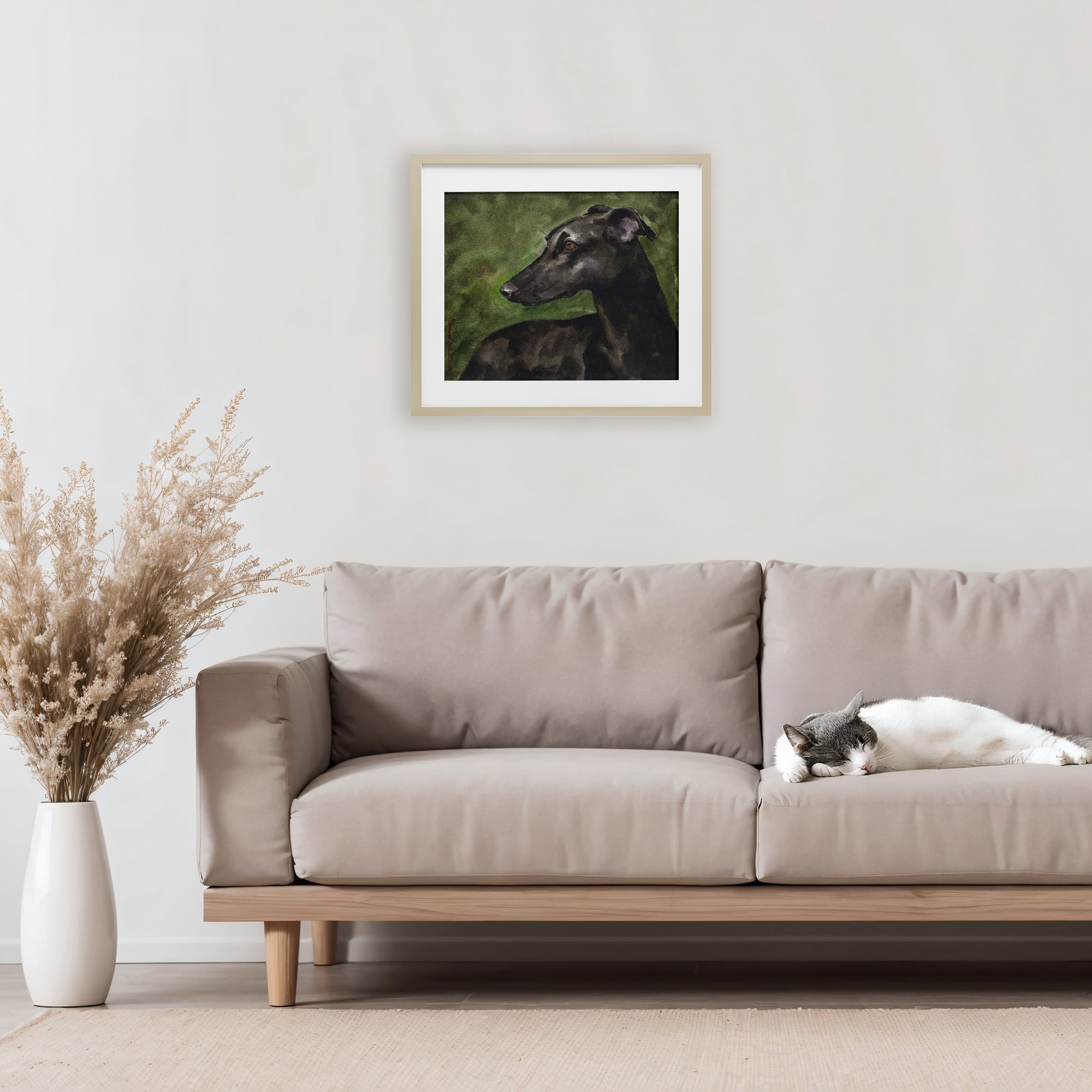 Stupell Industries Black Greyhound Portrait Birch Framed Print Under Glass, design by George Dyachenko