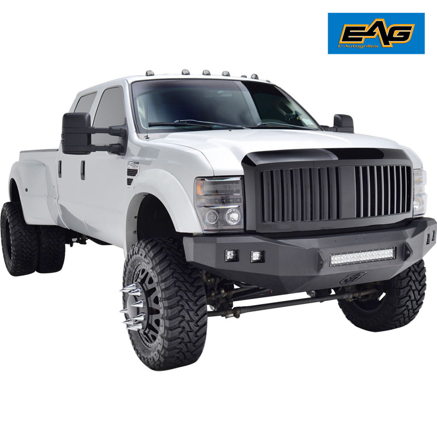 F450 F350 Topline Autopart Glossy Black Horizontal Front Hood Bumper Grill Grille ABS with Fog Lights For 99-04 Ford F250 F550 Superduty ; 00-04 Excursion 
