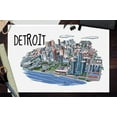 thumbnail image 3 of Detroit, Michigan, Line Drawing (12x18 Wall Art Poster, Room Decor), 3 of 3
