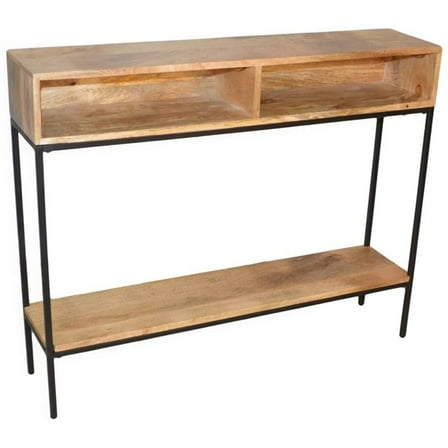 Maklaine Solid Mango Wood Top Console Table in Natural/Black