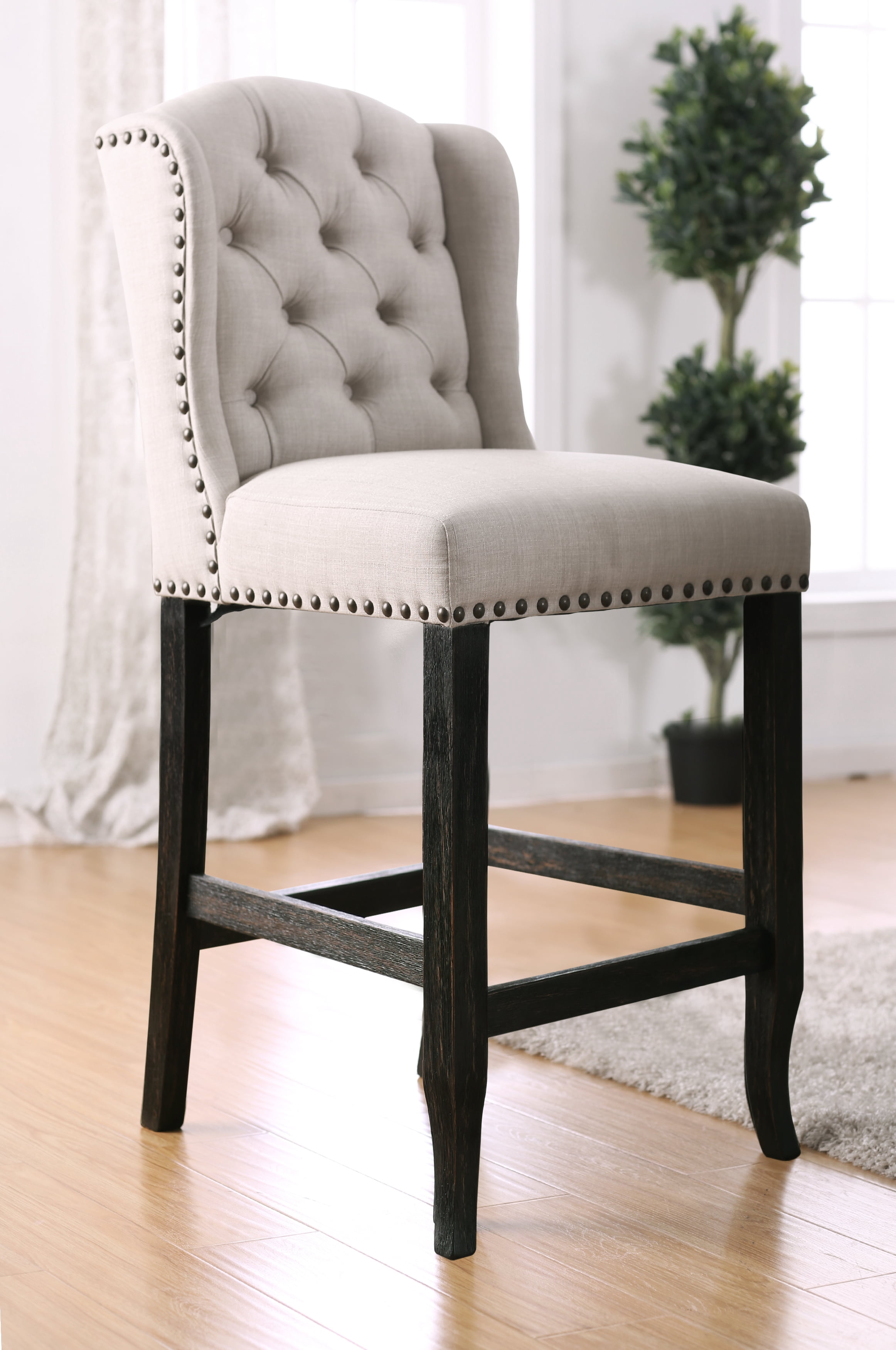 Furniture of America Freiden Upholstered Bar Chairs - Set of 2, Beige