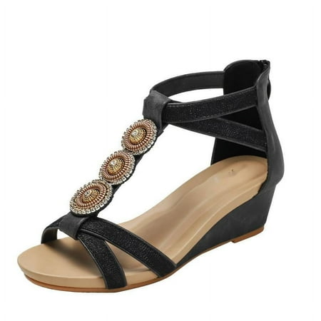 

Soft Leather Solid Color Ankle Buckle Platform Sandals for Women Open Toe Summer Minimalistic Mature Urban Style Party Evening Vacation Holiday Beach Wedge Sandals