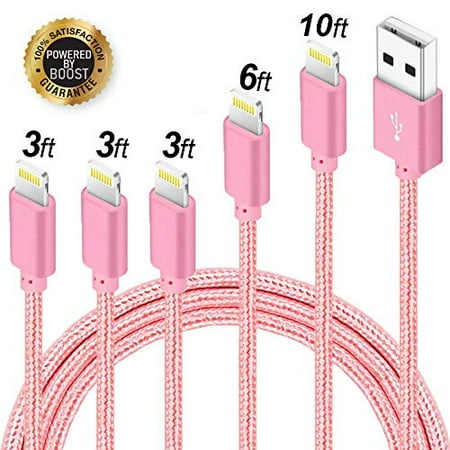 Chargers 5 Pack Charging Cable Cords Nylon Braided Data Sync Charger Compatible iPhone X/8/8 Plus/7/7 Plus/6/6S/6 Plus/5S/SE/Mini/Air/Pro Cases, 1Pack 10FT, 3 Pack 3FT, 1 Pack 6FT