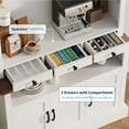 thumbnail image 5 of Farmhouse Coffee Bar Cabinet with LED Light,72" Tall Coffee Bar Hutch with Storage,Sideboard Buffet Cabinet with Microwave Stand/Glass Shelf/6 Hooks/3 Drawers for Kitchen Dining Room(ship in 2 boxes), 5 of 7