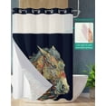thumbnail image 2 of No Hook Shower Curtain with Snap in Liner, Animal Horsehead Abstract Geometric Pattern Hotel Shower Curtains for Bathroom, Washable Shower Curtain Liner Set with Mesh Top Window, 72"x72", 2 of 6