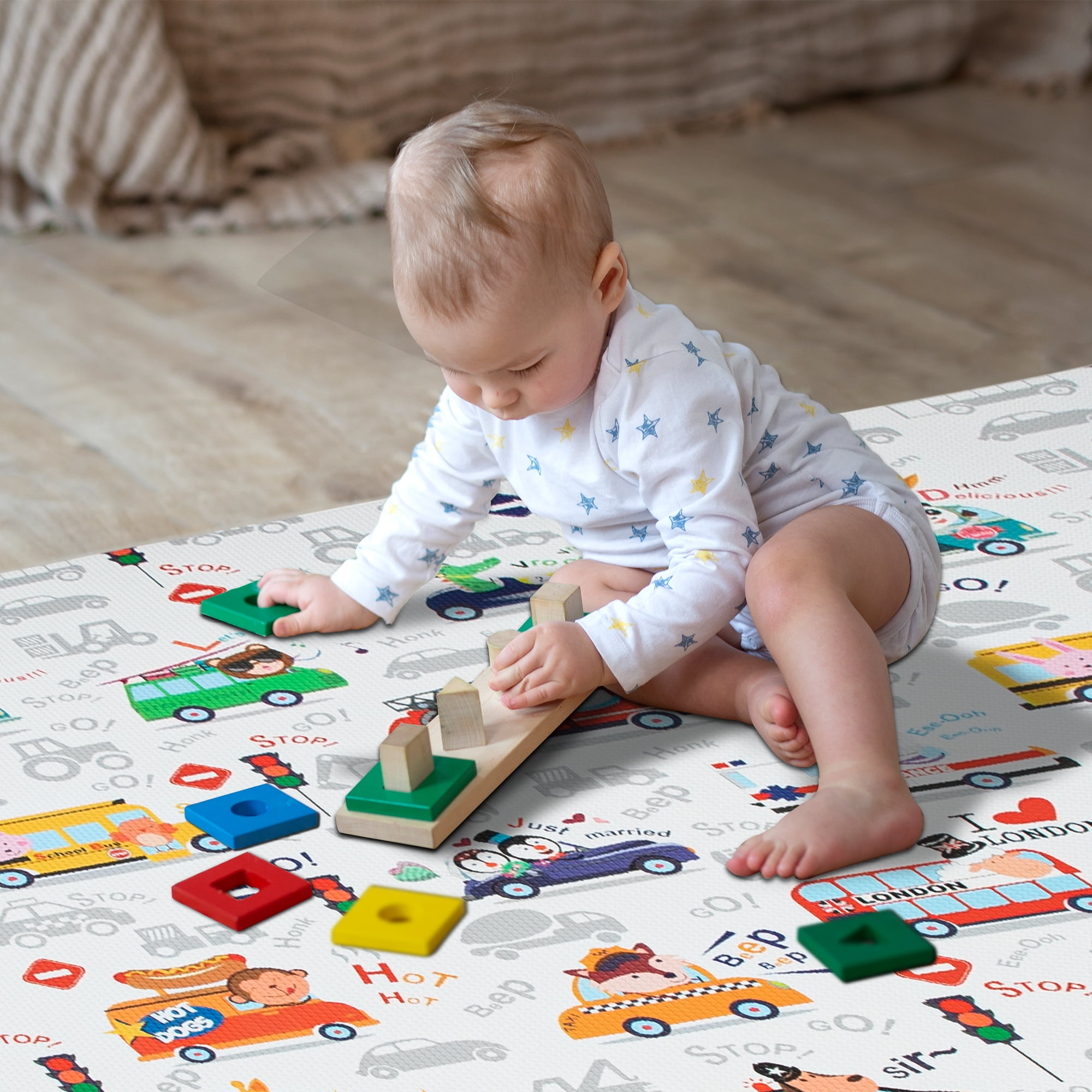 RAY STAR 55x90.5x0.39in Baby Play Mat, Reversible Crawling play mat Thickness Soft Mat