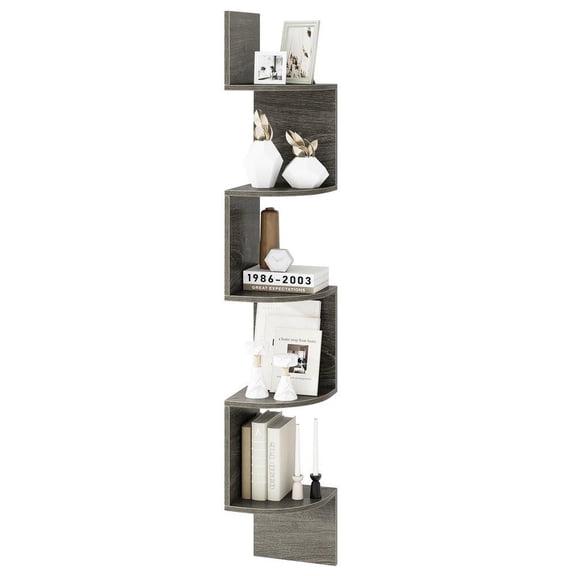 Resenkos 5-Tier Wall-Mounted Corner Floating Shelf for Home Organization - French Oak