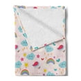 thumbnail image 2 of Unicorn Soft Flannel Fleece Throw Blanket, Theme of Clouds Rainbows Stars Print, Cozy Plush for Indoor and Outdoor Use, 50" x 60", Baby Pink Multicolor, by Ambesonne, 2 of 5