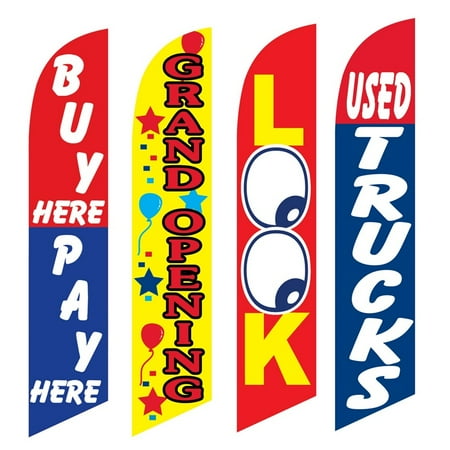 4 Advertising Swooper Flags Buy Pay Here Grand Opening Look Used Trucks